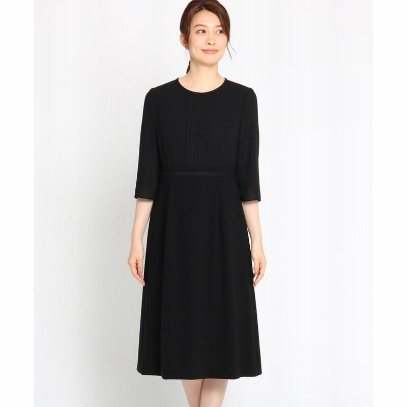 World Formal Selection ワールド フォーマル セレクション 礼服 喪服 ブラックフォーマル Indivi 異素材ミックスノーカラーワンピース 通販 Lineポイント最大get Lineショッピング