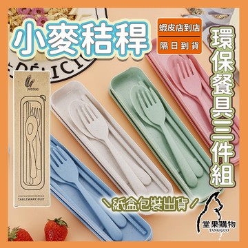 【隔日到貨】日系 湯匙 筷子 叉子 小麥餐具組 小麥秸稈 三件組 盒裝 湯匙+筷子+叉子 餐具【堂果購物】