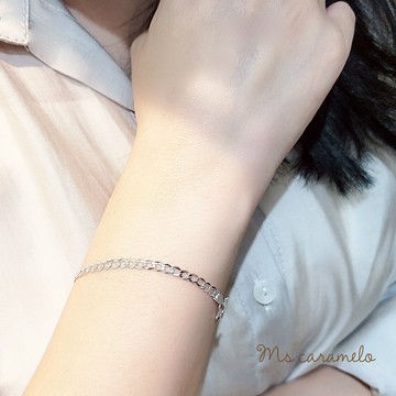 現貨商品【焦糖小姐 Ms caramelo】925純銀鍍K白 環扣鏈條手鏈