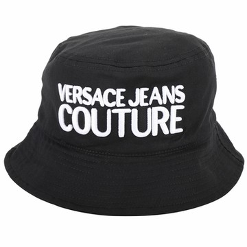 VERSACE 立體刺繡字母黑色棉質漁夫帽(男/女可用)