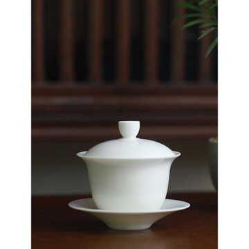 德化白瓷蓋碗大號三才功夫茶具白色不燙手小號迷你純白泡茶碗