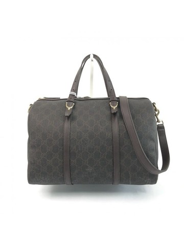 gucci 棕色 Boston Bag GG老花帆布塗層波士頓手提包 肩背包