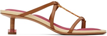 JACQUEMUS 棕色 & 粉色 Le Raphia 系列 Les Sandales Basses Pralu 凉鞋