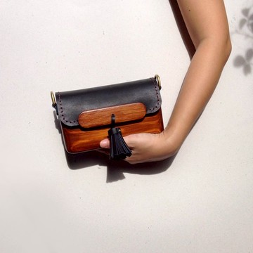 小型木頭長方形雜物包/手拿包- 黑色的