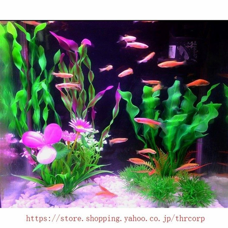 人工水草 フェイクプラント 水槽飾り 隠れ家 観賞魚 熱帯魚 金魚 爬虫類 風景（グリーン）
