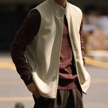 Wuluwear 美式休閒華夫格馬甲外套男士330g立領抗皺簡約疊穿上衣
