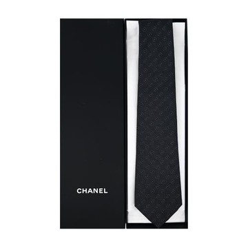 CHANEL 香奈兒 經典圓LOGO真絲領帶(炭黑)