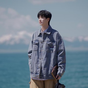 日系復古cityboy牛仔外套男春秋新款青少年男裝潮牌寬松工裝夾克