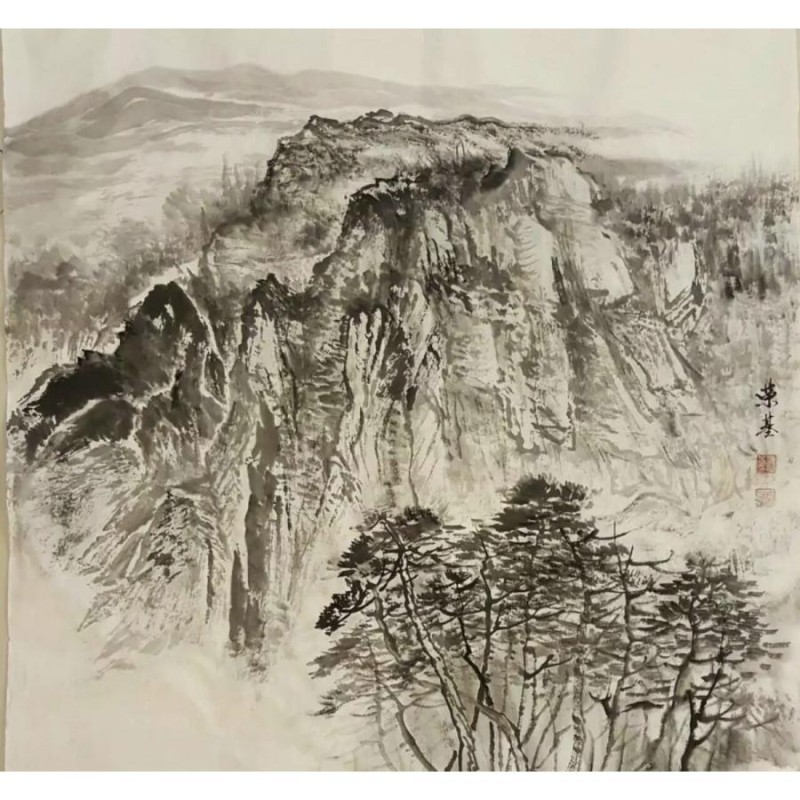 肉筆水墨画 山水画 中国の肉筆絵画 傅栄基作 FR28 インテリアの小物