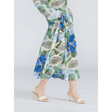 一絲牽 100%桑蠶絲飄逸印花半裙女氣質顯瘦大花裙真絲半身裙長裙