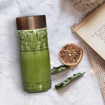 【乾唐軒 x 國立故宮博物院】獸面紋隨身杯 / 大 / 雙層 / 仿木紋蓋 330ml