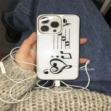 ✨iPhone手機殼✨日韓ins古早波點旋律音符適用iphone17promax電鍍銀框玻璃殼蘋果1