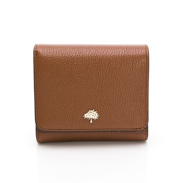 MULBERRY 經典金屬樹LOGO拉鍊式零錢包三折短夾(棕)
