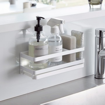 日本【YAMAZAKI】tower磁吸式海綿瓶罐瀝水架(白)