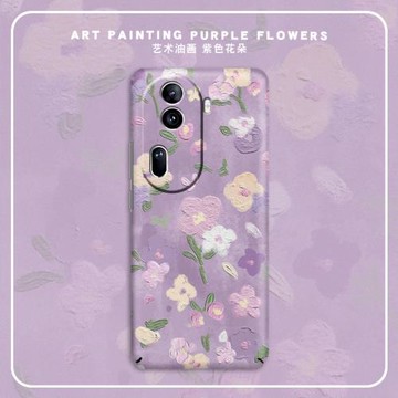 紫色油畫花朵適用Reno14手機殼13新款Reno12pro+全包11防鏡頭摔9超薄硬殼Reno10簡約創意Reno9男女保護套