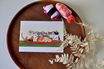 貓咪插畫明信片-握壽司