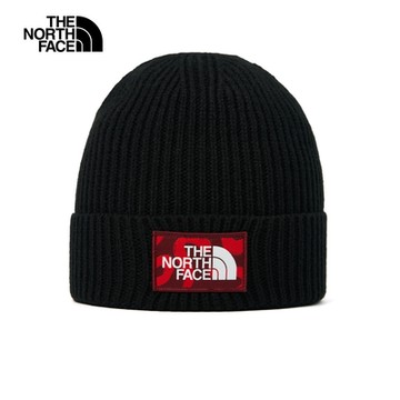 【The North Face 官方旗艦】北面男女款黑色LOGO布標毛帽｜3FJXGF6