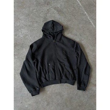 兩個月亮鉚釘復古做舊純色連帽衛衣男刺繡休閑寬松拉鏈外套秋季潮