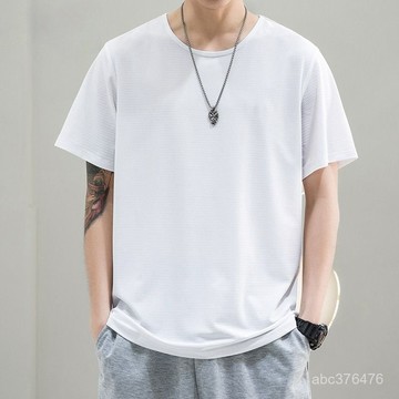 夏季超薄 冰絲網眼短袖T恤男 寬鬆休閒 高彈透氣 涼感衣 速乾衣 吸濕排汗衣 運動衣 透氣 輕膚 抗皺