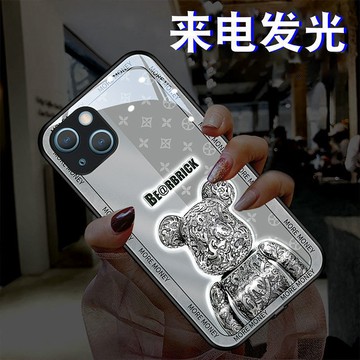 來電發光 液態玻璃手機殼 金屬雕刻熊 蘋果16手機殼  iphone15玻璃 14來電發光 13七彩聲控 12網紅簡約