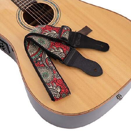 KLIQ Vintage Woven Guitar Strap for Acoustic and Electric Guitars   Free Rubber Strap Locks, Free Guitar Picks and Free Lace '60s Jacquard Wea