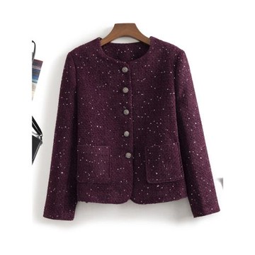 店主甄選！奢線CE風！復古單排扣圓領亮片粗花呢長袖短外套上衣女