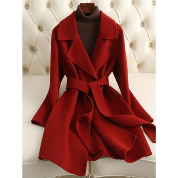 2025秋冬新款雙面羊絨大衣女中長款高端羊毛小個子毛呢外套系帶