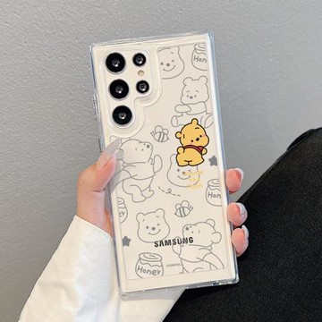 適用三星S25Ultra手機殼新款屁股維尼熊三星S24透明保護殼全包高級感女S23+防摔S22Ultra保護套s22+可愛plus