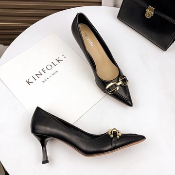 黑色尖頭高跟鞋女職業2025春秋季款法式時尚百搭細跟通勤工作單鞋
