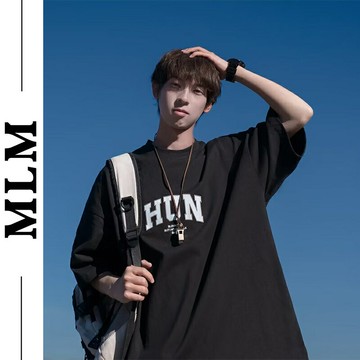 【MLM】夏季潮牌字母印花短袖t恤男ins港風潮流寬鬆學生五分袖班服 上衣服 男生短袖上衣