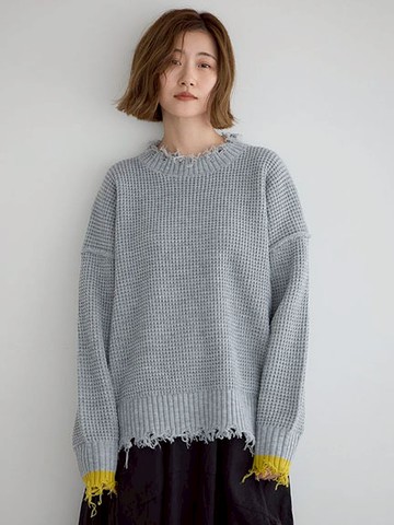 破壞感不修邊設計寬鬆針織上衣(07001106200) - YECCA VECCA