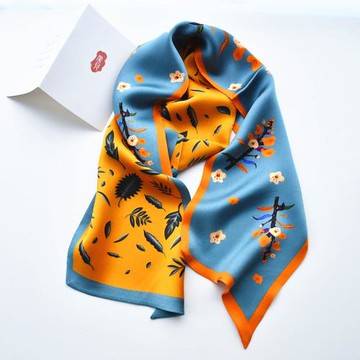 國風秋香黃真絲絲巾長條窄桑蠶絲裝飾領巾緞面飄帶杭州絲綢圍巾女