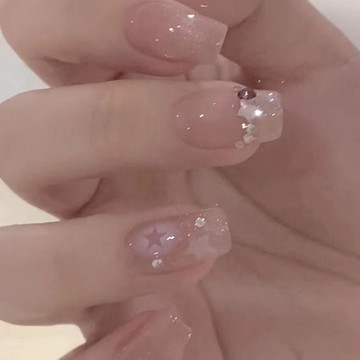 純手工穿戴甲裸色爆閃星星貓眼甜酷ins風短款多巴胺新娘冰透美甲 美甲 穿戴甲