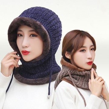 I.Dear-男女保暖加厚刷毛針織套頭圍脖帽(5色)