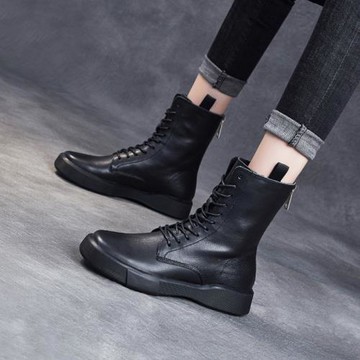 2025秋冬馬丁靴女英倫風真皮平底圓頭復古中筒短靴百搭加絨單靴子