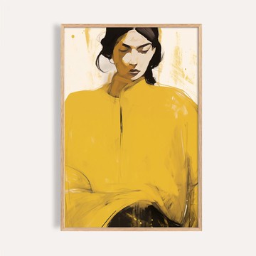 黃衣靜思 Woman in Ochre / 當代肖像插畫海報 掛畫