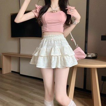 【砂糖夢境】芭蕾風白色蛋糕半身裙女夏季2025甜美顯瘦高腰蓬蓬防走光A字短裙