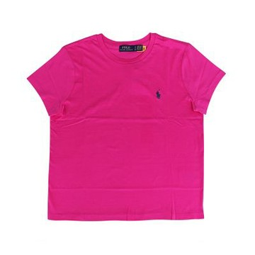 Polo RALPH LAUREN經典小馬刺繡Logo純棉Jersey Tee系列圓領短袖T恤(女款/桃紅)