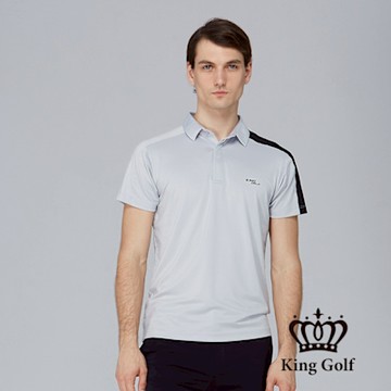 【KING GOLF】網路獨賣款-男款單肩拼接撞色造型POLO衫/高爾夫球衫-灰