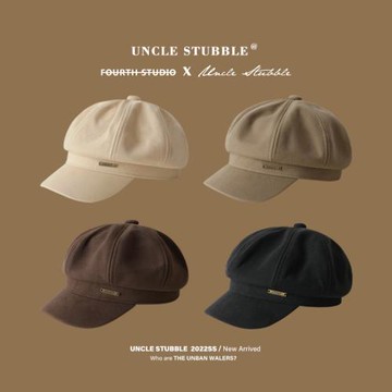 冬季新品毛呢八角帽日系復古風云朵帽大帽頂顯臉小報童帽子潮男女