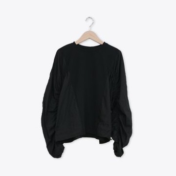 【MASTINA】下襬抽繩可調節皺皺長袖上衣 黑(魅力商品)