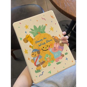 適用于ipad9保護套ipad10第十代8菠蘿小狗air6/5筆槽書本式2024新款平板殼10.2寸蠶絲紋2021全包防摔mini6軟