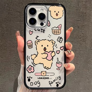 小黃狗冰淇淋適用蘋果iPhone17Pro 16 15 14 13 12 11 Pro Max黑邊透明亞克力防摔手機殼