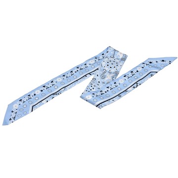 HERMES 圖騰Twilly絲巾/領結(一組-淺藍色)