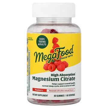 MegaFood, Magnesium Citrate Gummies, Raspberry, 60 Gummies (100 mg per Gummy)