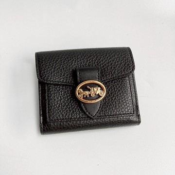 美國百分百【全新真品】COACH 短夾 6654 女款 皮夾 皮包 馬車 logo 卡夾 黑色 BN94 女神手袋