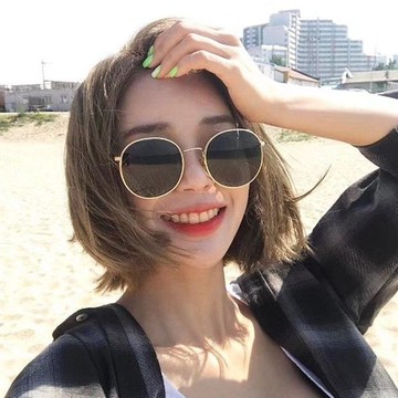 現貨-韓國原宿復古圓框太子鏡金屬ins太陽眼鏡女圓臉韓國網紅情侶墨鏡-369