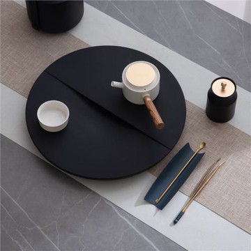 烏金石茶盤小型圓形茶海茶臺家用小茶臺輕奢現代一體排水式一人用