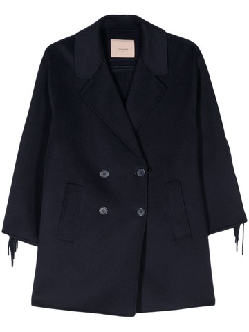 TWINSET - fringed double-breasted coat - women - Wool/Polyester/Polyester - 42 - Blue