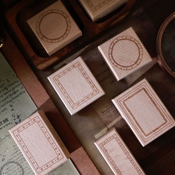 鹽繫手帳【邊框印章】進口紅橡膠櫸木印章